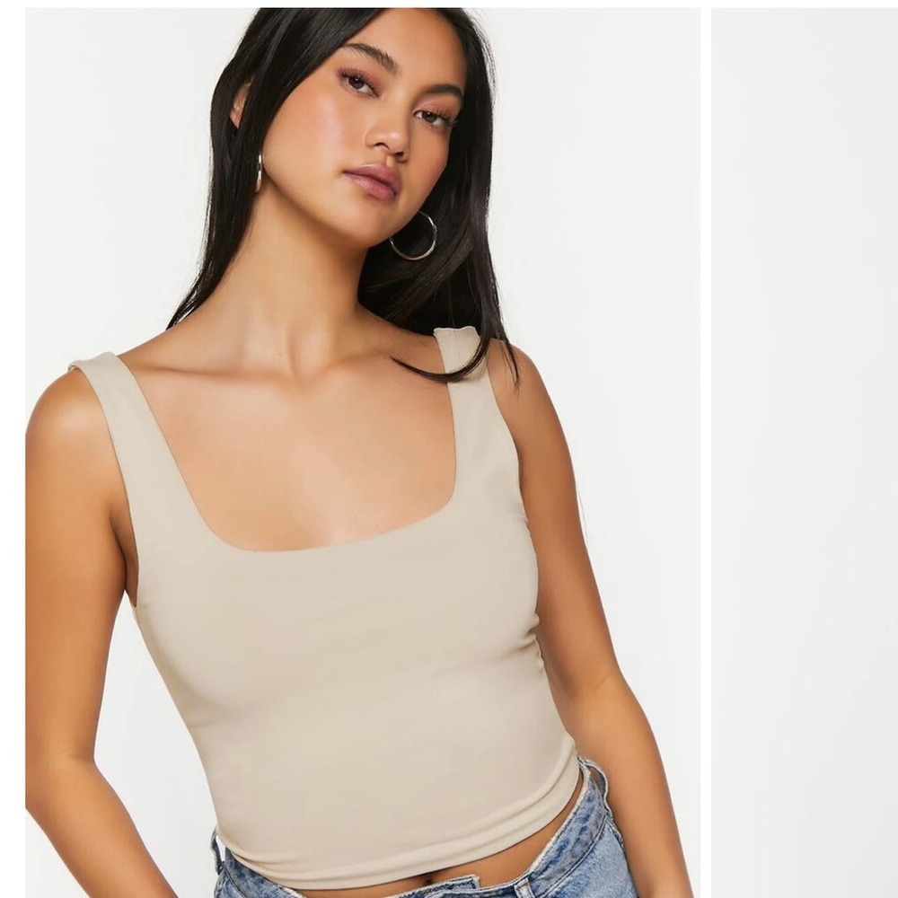 Forever 21 Womens Cropped Tank Top Beige Basic Essential Sleeveless New Stretch